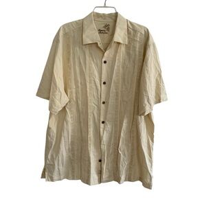 Tommy Bahama Yellow Floral Embroidered T-Shirt Button Up Collar Silk XL